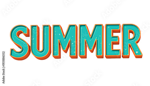 Retro 3D “SUMMER” Typography – Bold Turquoise and Orange Letter Design isolated on transparent background