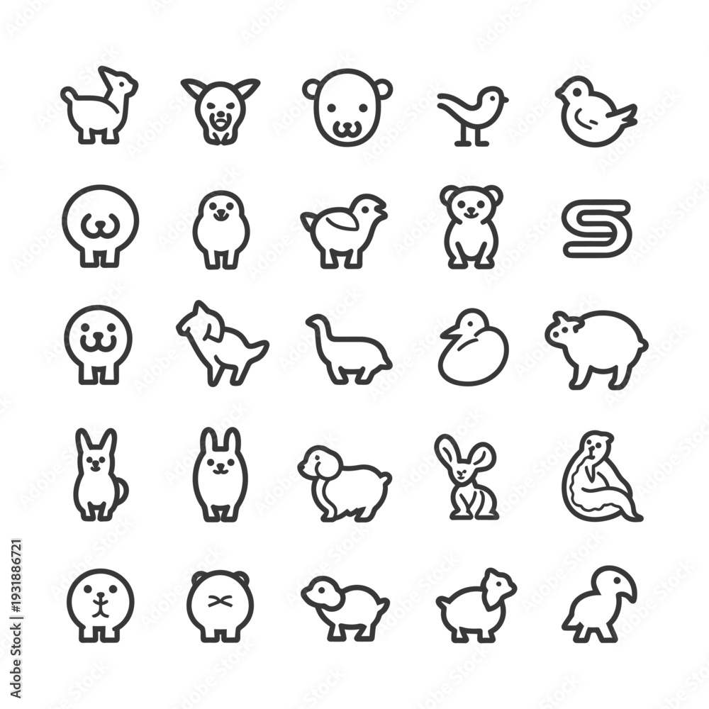 Fototapeta premium Collection of 28 Outline Animal Icons in Black and White