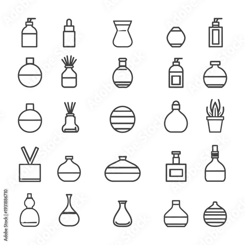 Collection of 28 Outline Icons for Different Types of Bottles and Vases