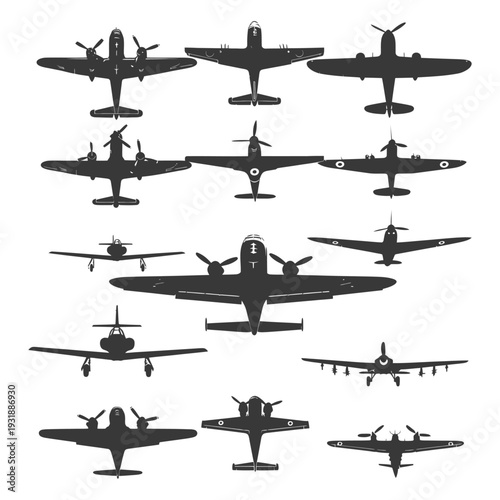 Collection of Airplane Silhouettes Viewed from Below