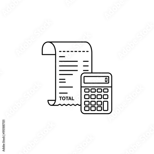 Receipt and calculator in minimalist line art style  