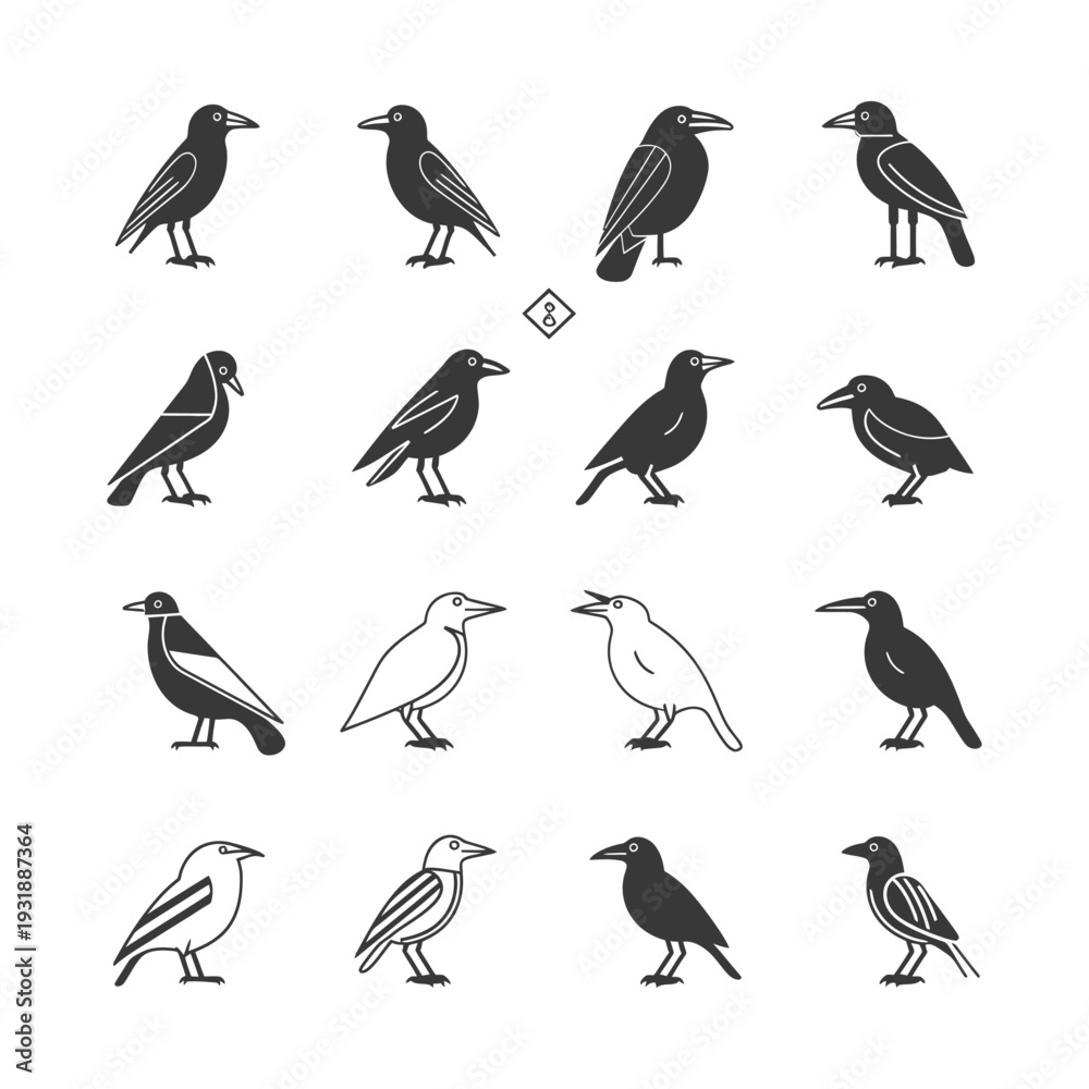 Obraz premium Collection of Black and White Crow Illustrations