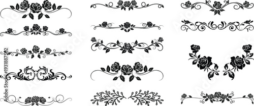 Flourishing decorative elements for retro design. Ornaments in the form of patterns, swirls, and flourishes. Vintage borders, frames, and patterns for invitations and certificates. A vector set.