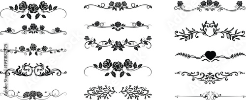Flourishing decorative elements for retro design. Ornaments in the form of patterns, swirls, and flourishes. Vintage borders, frames, and patterns for invitations and certificates. A vector set.
