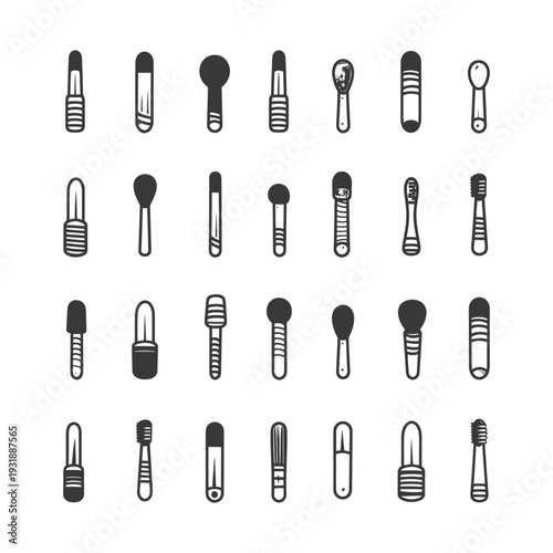 Collection of Black and White Makeup Brush and Applicator Icons