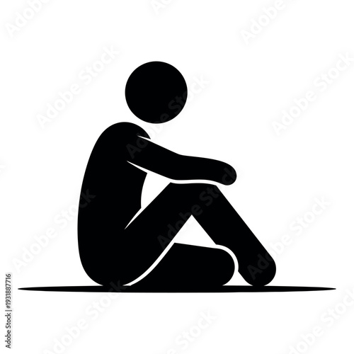 Lonely man sitting on floor silhouette vector icon for depression and mental health concept