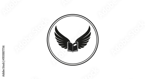 Open book with wings inside a circle, symbol of knowledge and freedom