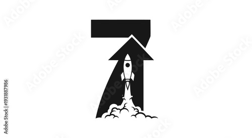Rocket Launching Upward from Number 7 Symbol