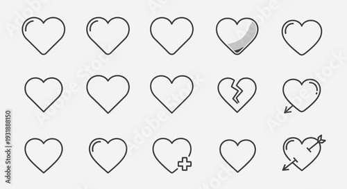 Set of Heart Icons, Love Symbols, Different Styles