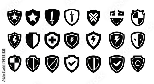 Shield Icons Set: Security, Protection, and Defense Symbols