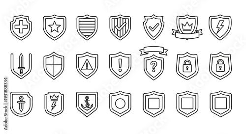 Shield Icons Set: Security, Protection, Safety, and Emblem Collection
