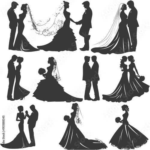 Collection of Bride and Groom Silhouettes in Various Poses