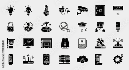 Smart Home Technology Icons: Automation, Security, and Connectivity