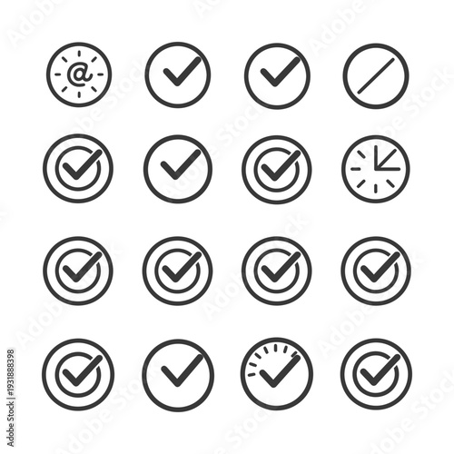 Collection of Checkmark and Clock Icons in Circles