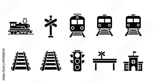 Train Icons: Locomotive, Tracks, Station, Signal, Crossing