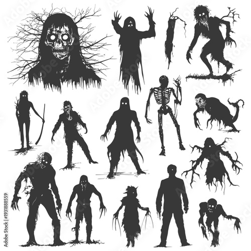 Collection of Creepy and Spooky Monster Silhouettes