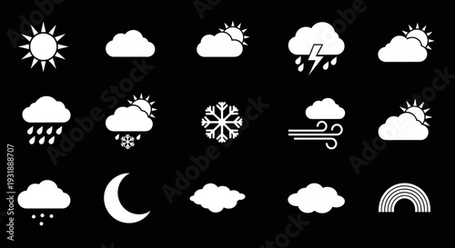Weather Icons Set: Sun, Clouds, Rain, Snow, Storm, Wind, Moon, Rainbow