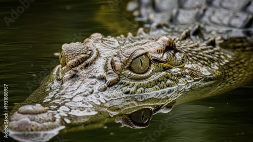 Crocodile Head Closeup in Water.
