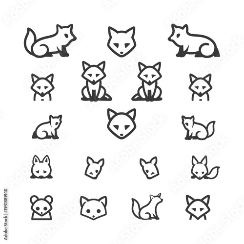 Collection of Fox Icons in Black and White
