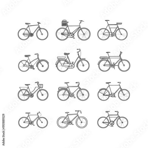 Collection of Hand-Drawn Bicycle Illustrations in Black and White