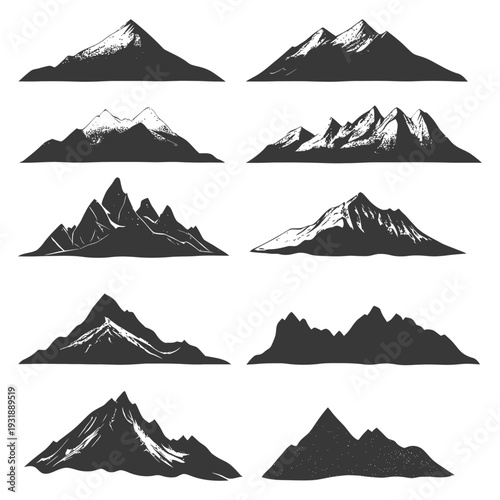 Collection of Hand Drawn Mountain Silhouettes