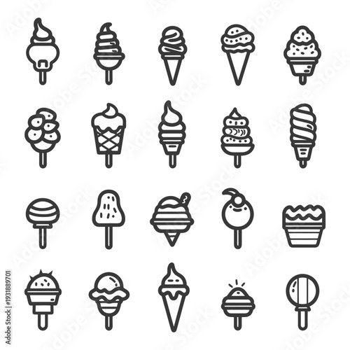 Collection of Ice Cream and Popsicle Line Icons