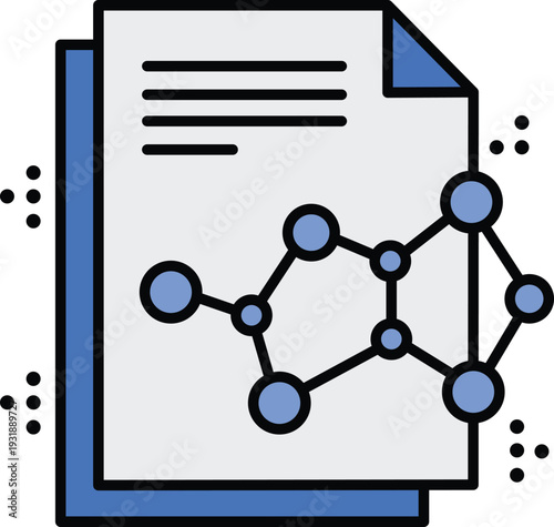 Blue and white document with a molecular structure graph on it paper