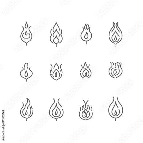 Collection of Line Art Flame Icons