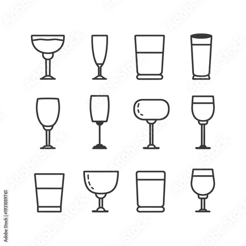 Collection of Line Art Glassware Icons