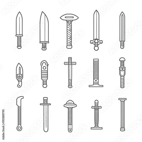 Collection of Line Art Illustrations Depicting Various Types of Swords