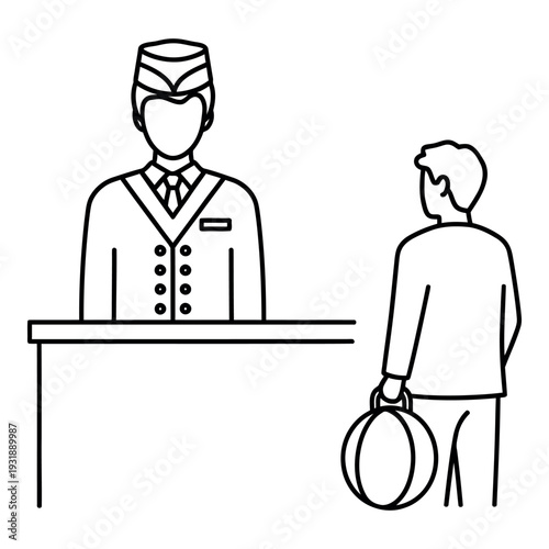 Hotel reception vector line icon for guest check in and professional concierge service