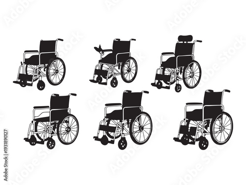 Six Different Types Wheelchairs Silhouette Vector Design Available