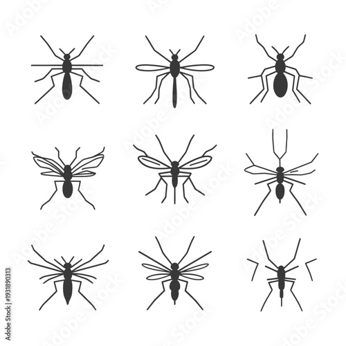 Collection of Nine Mosquito Silhouettes in Different Poses