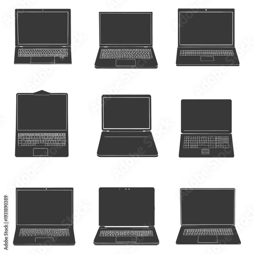 Collection of Nine Simple Laptop Silhouettes