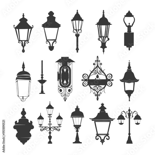 Collection of Ornate Street Lamp Silhouettes