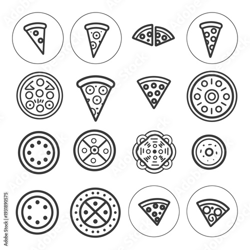 Collection of Outline Pizza Icons in Circles