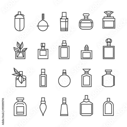 Collection of Perfume Bottle Line Icons in Different Shapes