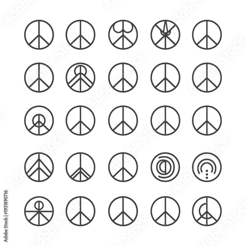 Collection of Peace Symbol Variations in Line Art Style