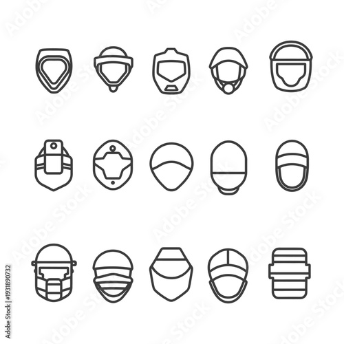 Collection of Protective Headgear Icons in Outline Style