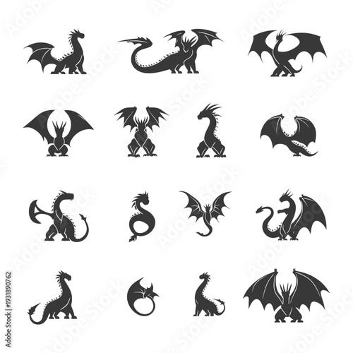 Collection of Silhouette Dragon Designs