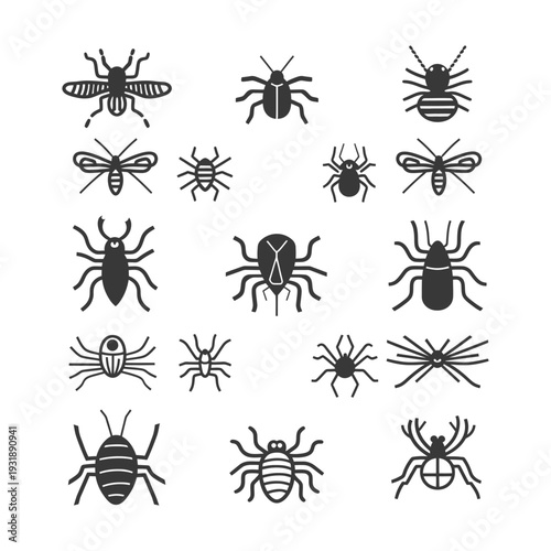 Collection of Simple Black and White Bug Icons