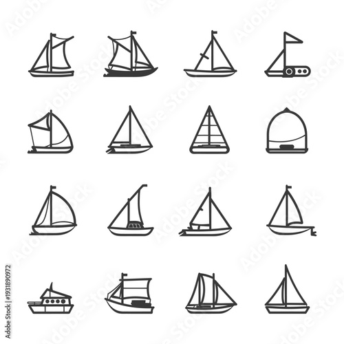 Collection of Simple Black and White Sailboat Icons
