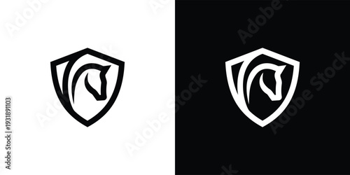 Elegant horse head emblem on shield perfect for branding.