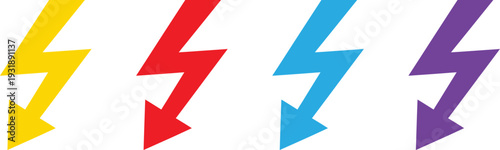Multicolored lightning bolt arrows in a row