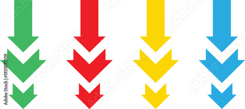 Multicolored downward arrows on white background