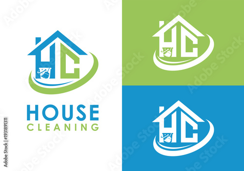 House Cleaning Logo Design with Blue and Green Colors.