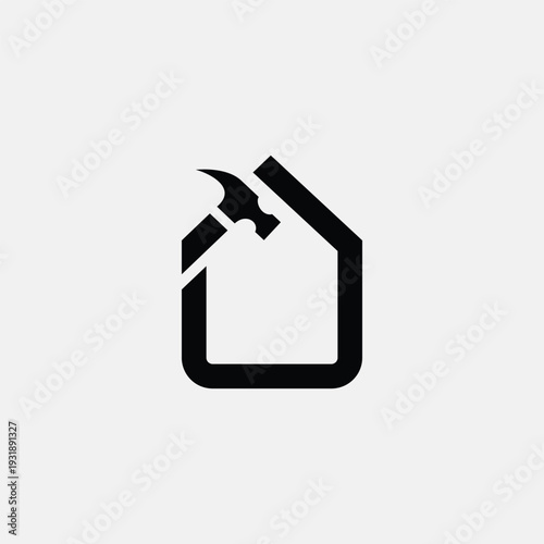 House construction icon with hammer representing home improvement and renovation.