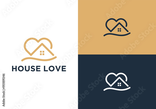 House Love Logo Design Heart and Home Symbol.