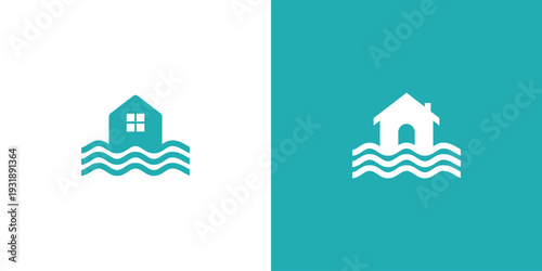 House Flooding Icon Symbol of Home and Water Damage.