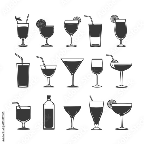 Collection of Various Cocktail and Drink Glass Icons